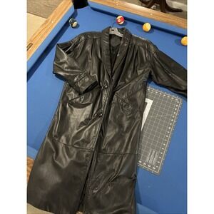 JF J. Ferrar Leather Jacket Mens M Black Full-Length Trench Mob Gangster